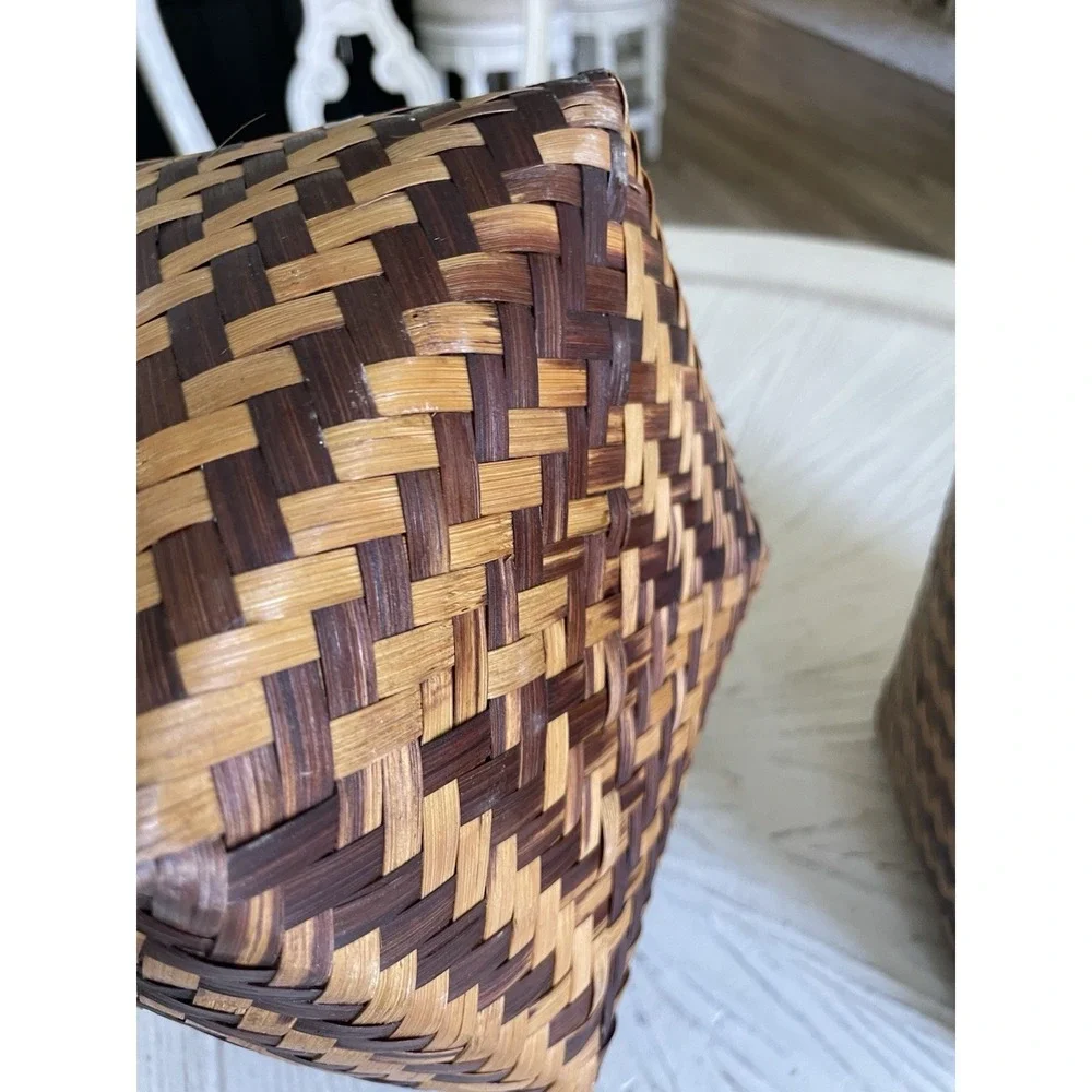 NWT 3 Vtg‎ Wicker Rattan Woven Baskets Nesting Planters 1970s Boho ZigZag New